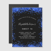 Sweet 16 noir royal bleu invitation aimant (Devant / Derrière)