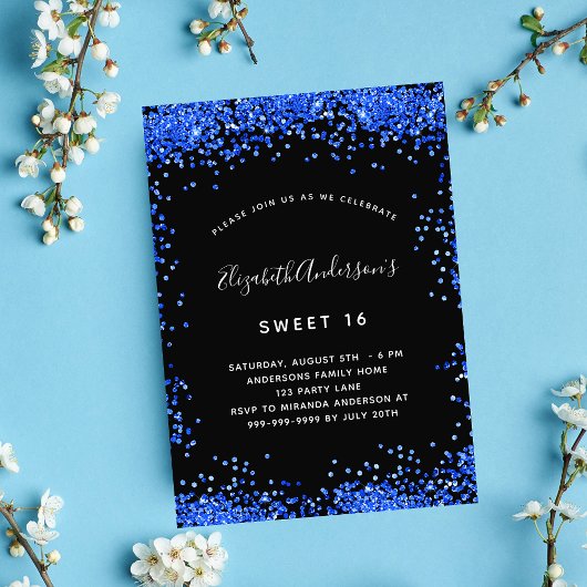 Sweet 16 noir royal bleu invitation aimant