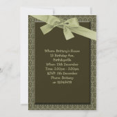 Sweet 16 Olive Green Bow Invitation à la fête d'an (Dos)
