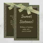 Sweet 16 Olive Green Bow Invitation à la fête d'an (Devant / Derrière)