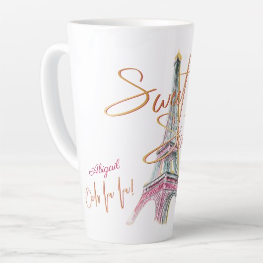 Sweet 16 Ooh La Paris Eiffeltoren gepersonaliseerd Latte Mok (Linkerhoek)