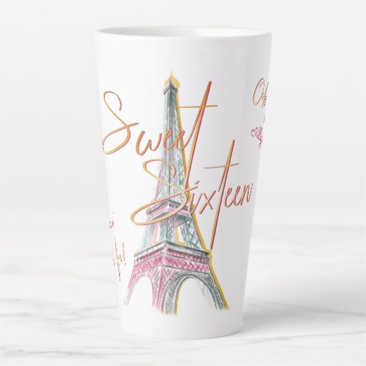 Sweet 16 Ooh La Paris Eiffeltoren gepersonaliseerd Latte Mok (Voorkant)