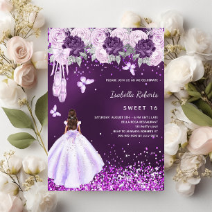 Sweet 16 paarse ballerina jurk bloemen uitnodiging flyer