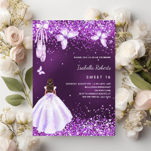 Sweet 16 paarse ballerina jurk vlinders kaart
