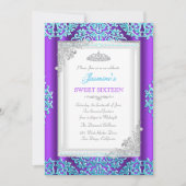 Sweet 16 Paarse Blauwgroen Zilver Lace Damask Tiar Kaart (Voorkant)