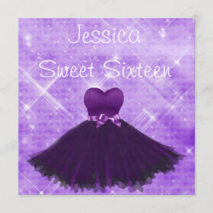 Sweet 16 Paarse Dress Silver Glitter Birthday Kaart