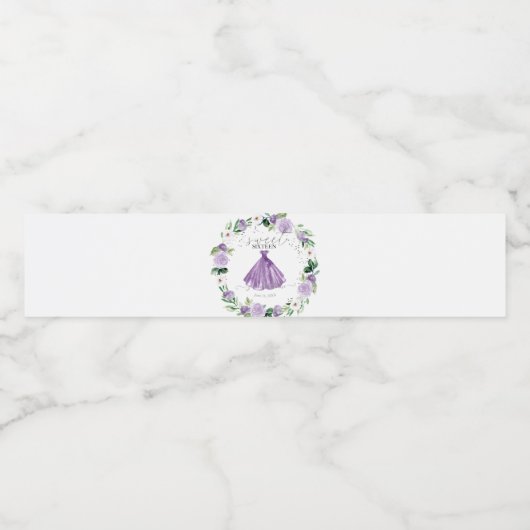 Sweet 16 Paarse Floral Dress Waterfles Etiket (Enkel label)