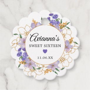 Sweet 16 Paarse Gouden Floral Party Bedankjes Labels