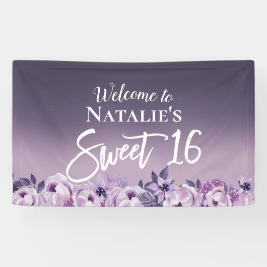 Sweet 16 Paarse gradiënt van Floral Elegant Spandoek (Horizontaal)