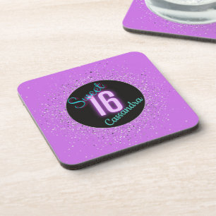 Sweet 16 Paarse Silver Brilliance gepersonaliseerd Bier Onderzetter