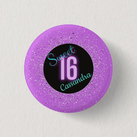 Sweet 16 Paarse Silver Brilliance gepersonaliseerd Ronde Button 3,2 Cm (Voorkant)