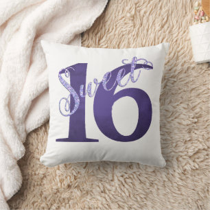Sweet 16 Paarse Waterverf Grunge en Glitter Kussen