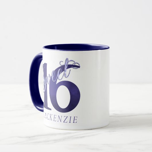 Sweet 16 | Paarse Waterverf Grunge en Glitter Mok (Voorkant links)