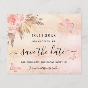 Sweet 16 pampas roze budget save-the-date flyer