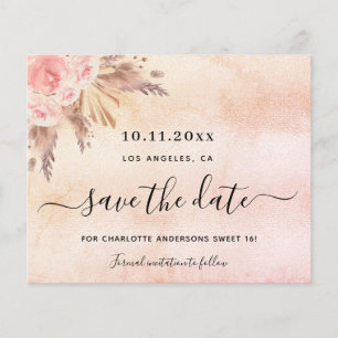Sweet 16 pampas roze budget save-the-date flyer