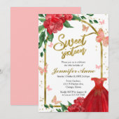 Sweet 16 Papillons rouge gosse Invitation (Devant / Derrière)