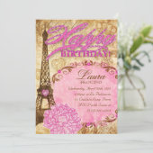 Sweet 16 Paris Eiffel Tower Flower Pink Kaart (Staand voorkant)