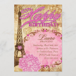 Sweet 16 Paris Eiffel Tower  Flower Pink Kaart