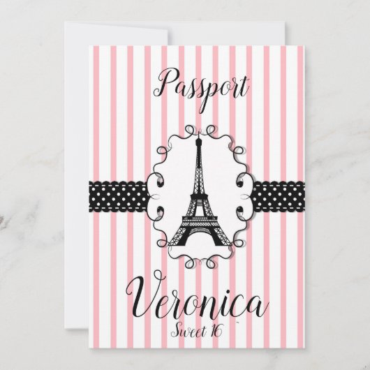 Sweet 16 Paris Passport Roze & Zwart Kaart (Voorkant)