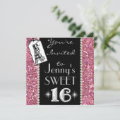 SWEET 16 Paris THEME Party Invitation with BLING! Kaart (Staand voorkant)
