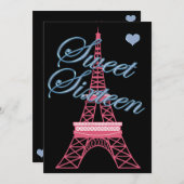 Sweet 16 Paris Tour Eiffel Invitation Anniversaire (Devant / Derrière)