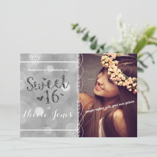 SWEET 16 Parties scintillant d'argent Invitation p (Debout devant)