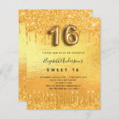 Sweet 16 partij goud glitter drip uitnodiging (Voorkant / Achterkant)