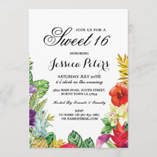 Sweet 16 Party Aloha Tropical Luau Tiki Invite Kaart