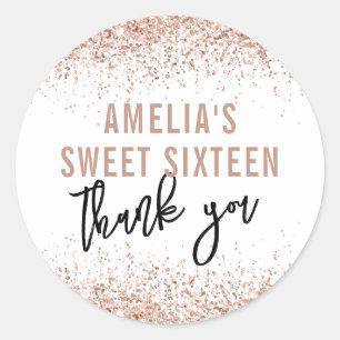 Sweet 16 Party Favor Sticker Roos Gouden Glitter