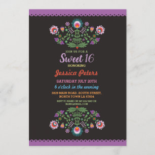 Sweet 16 Party Floral Fiesta Mexican Birthday Kaart