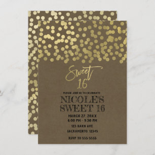 Sweet 16 Party Gold Foil Modern Chic Rustic Kraft Kaart
