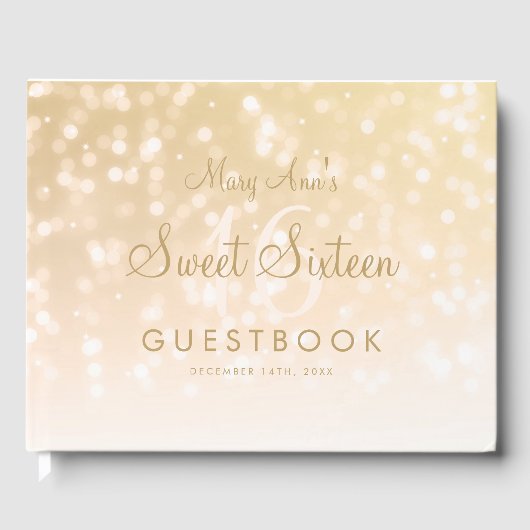Sweet 16 Party Guestbook Gold Bokeh Sparkle Lights Gastenboek (Voorkant)