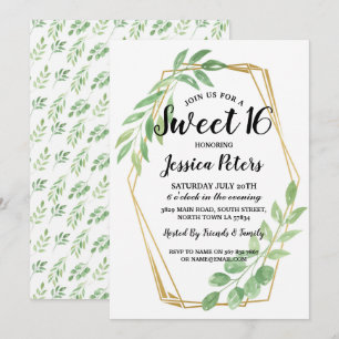 Sweet 16 Party Leaves Gold Lijst Zomer Uitnodiging