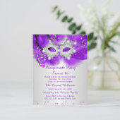 Sweet 16 Party Mask Paars Silver Masquerade Kaart (Staand voorkant)