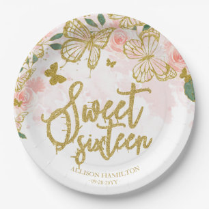 Sweet 16 Party Paper Bord Blush Butterfly Floral