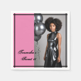 Sweet 16 Party Papier servet Roze Zwart