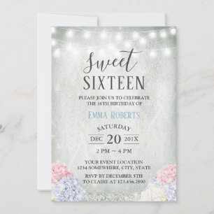 Sweet 16 Party Rustic Hydrangeas Elegant Floral Kaart