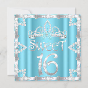 Sweet 16 Party Tiara Blauwgroen Blue Faux Diamond Kaart