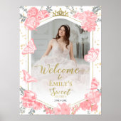 Sweet 16 Photo Affiche de bienvenue papillon rose  (Devant)