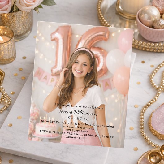 Sweet 16 photo birthday invitation