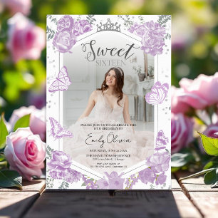 Sweet 16 Photo Invitation Papillon Lavande