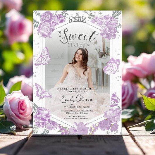 Sweet 16 Photo Invitation Papillon Lavande