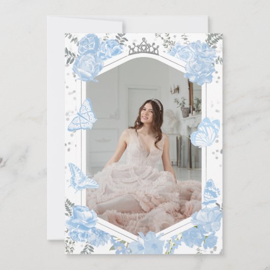 Sweet 16 Photo Invitation | Robe bleu foncé (Dos)