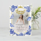 Sweet 16 Photo Invitation Royal Blue Butterfly (Debout devant)