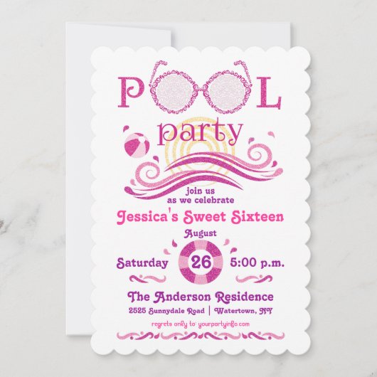 Sweet 16 Pool Party Invitation Kaart (Voorkant)