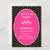 Sweet 16 Princess Crown Birthday Party Kaart (Voorkant)