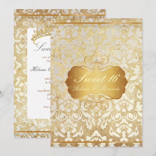  SWEET 16 Princess Pearl Damask Parchment Kaart (Voorkant / Achterkant)