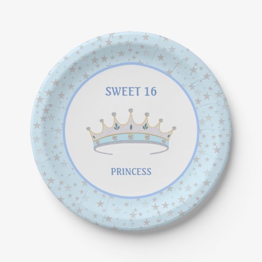 Sweet 16 Princess Tiara & Stars Confetti Papieren Bordje (Voorkant)