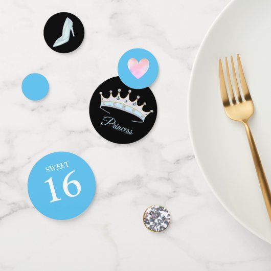 Sweet 16 prinses Tiara op Light Blue & Black Confetti (Groep)