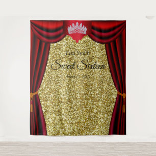 Sweet 16 Prinsessen Kroon Rode Gordijn Gouden Glit Wandkleed